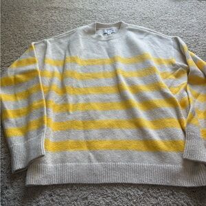 Stylish Yellow and Cream Striped Crewneck Sweater